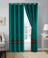 2 Pieces Elegant Embroidered Curtains - Green & Brown